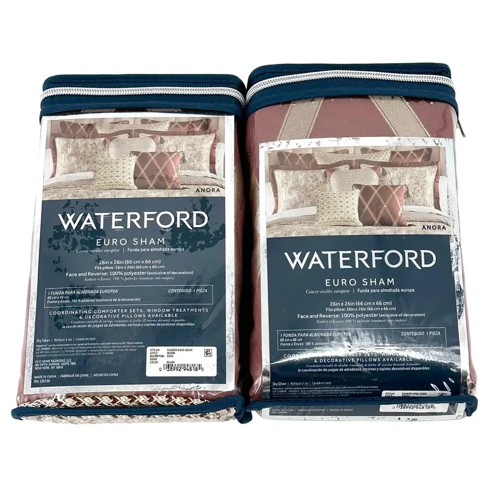 Waterford Shanor Anora Blush Pink Euro Pillow Sham Set Lattice Motif